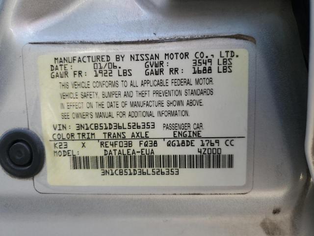 Photo 11 VIN: 3N1CB51D36L526353 - NISSAN SENTRA 1.8 