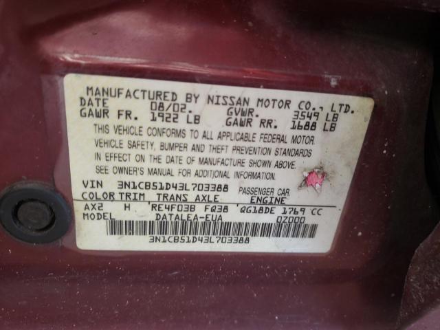 Photo 12 VIN: 3N1CB51D43L703388 - NISSAN SENTRA XE 