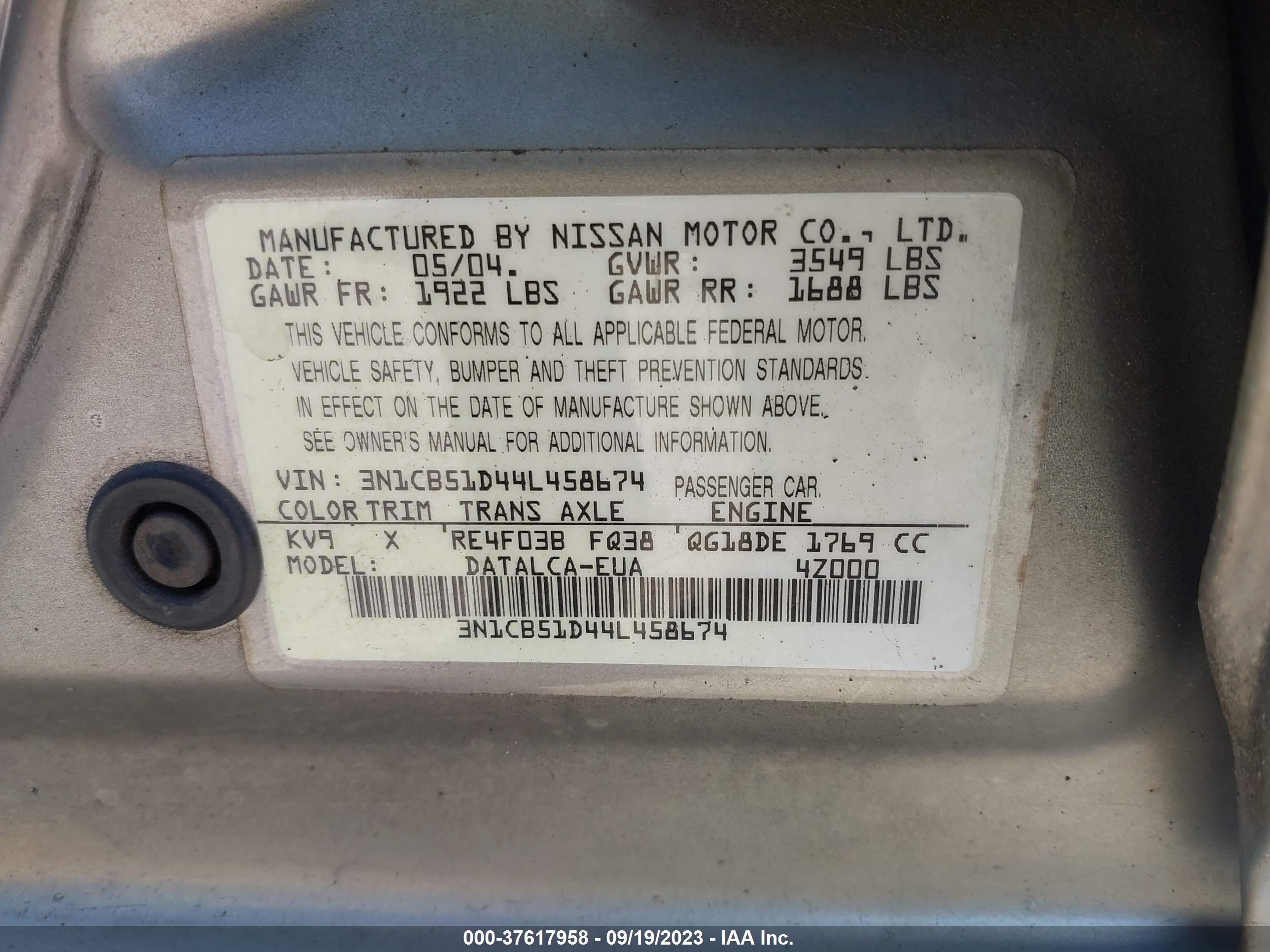 Photo 8 VIN: 3N1CB51D44L458674 - NISSAN SENTRA 