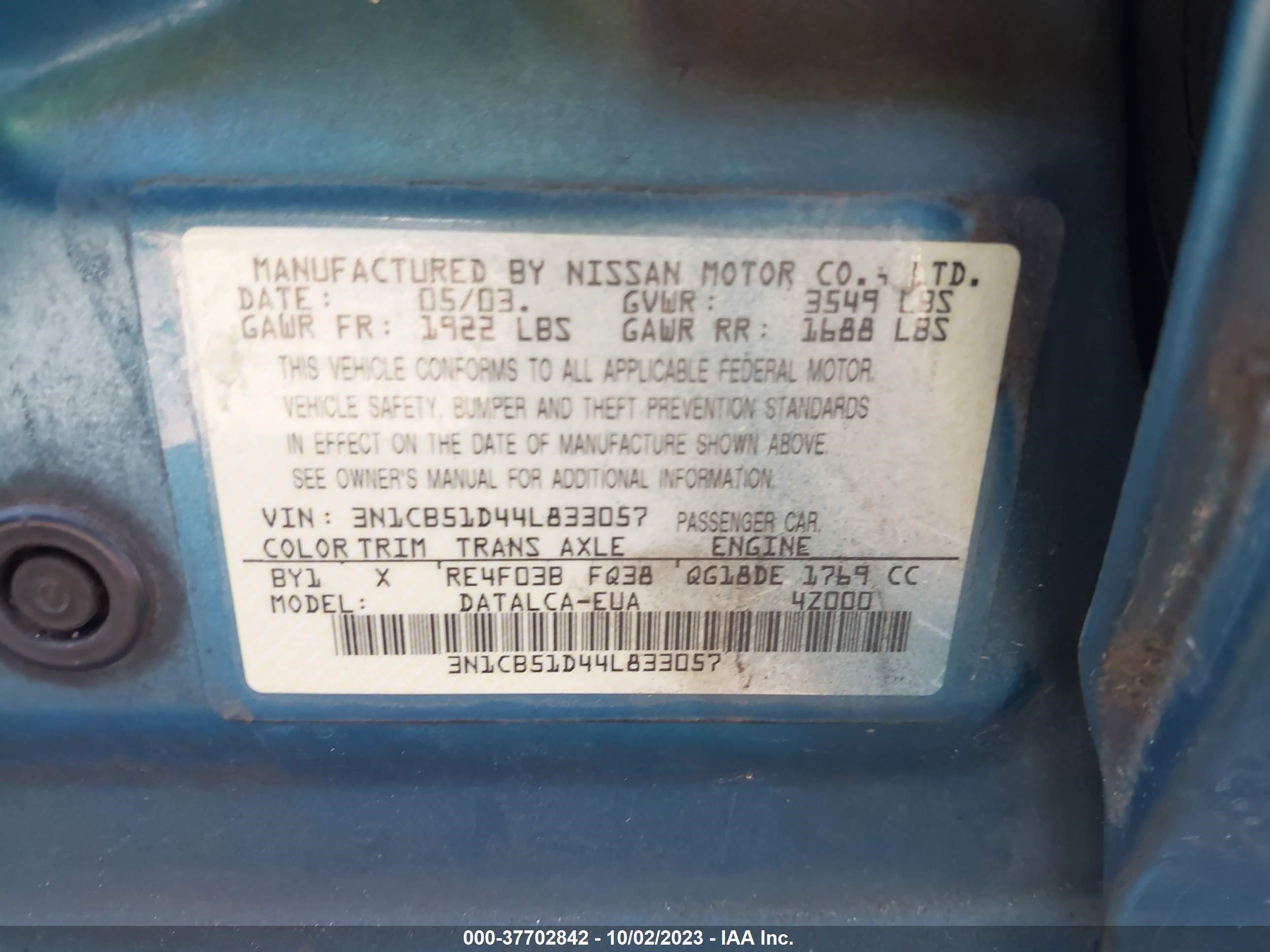 Photo 8 VIN: 3N1CB51D44L833057 - NISSAN SENTRA 