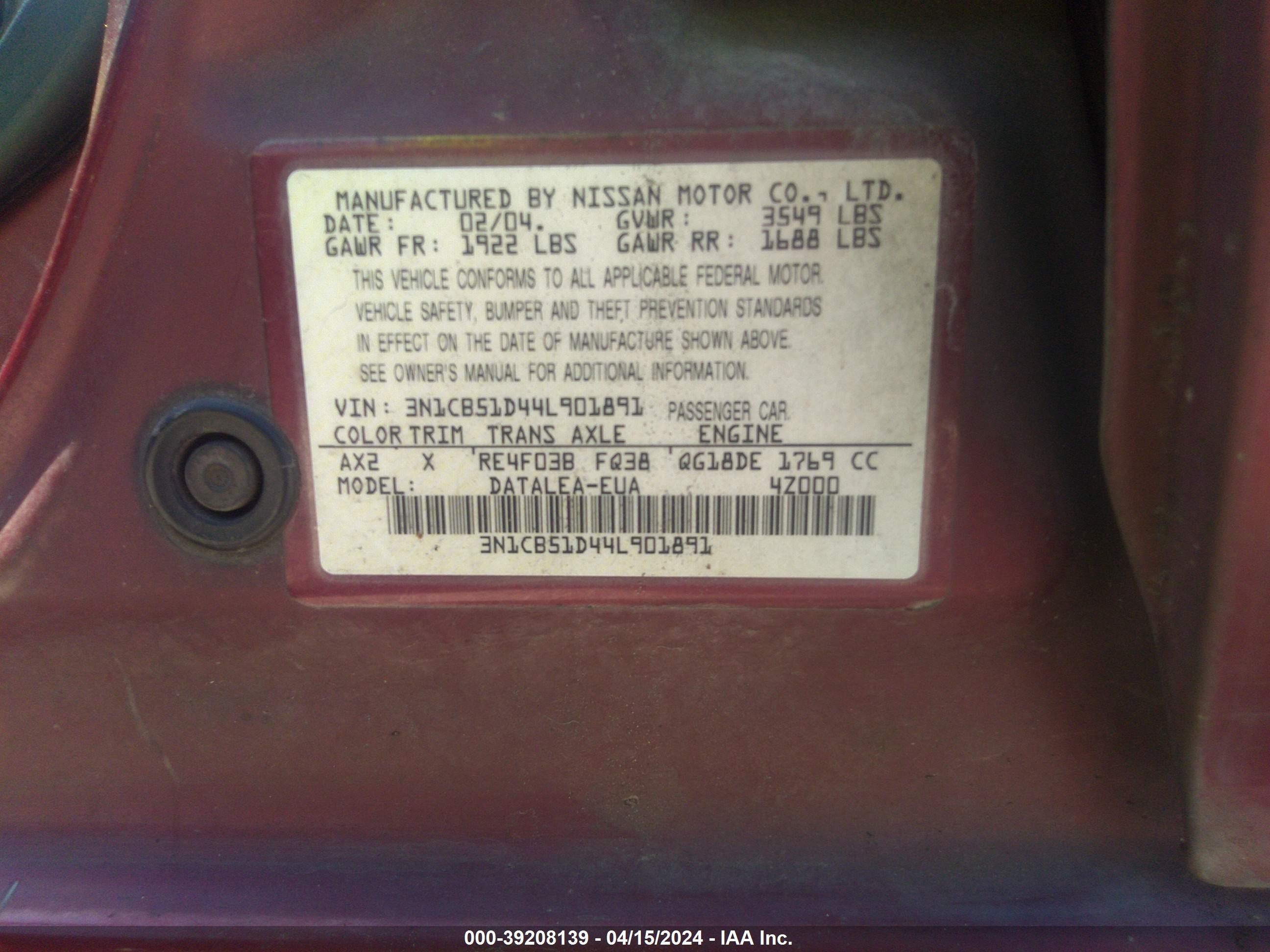 Photo 8 VIN: 3N1CB51D44L901891 - NISSAN SENTRA 