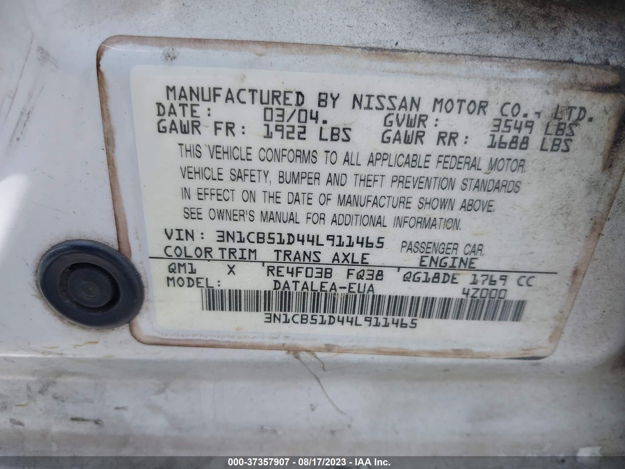 Photo 8 VIN: 3N1CB51D44L911465 - NISSAN SENTRA 