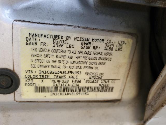 Photo 11 VIN: 3N1CB51D45L594451 - NISSAN SENTRA 1.8 