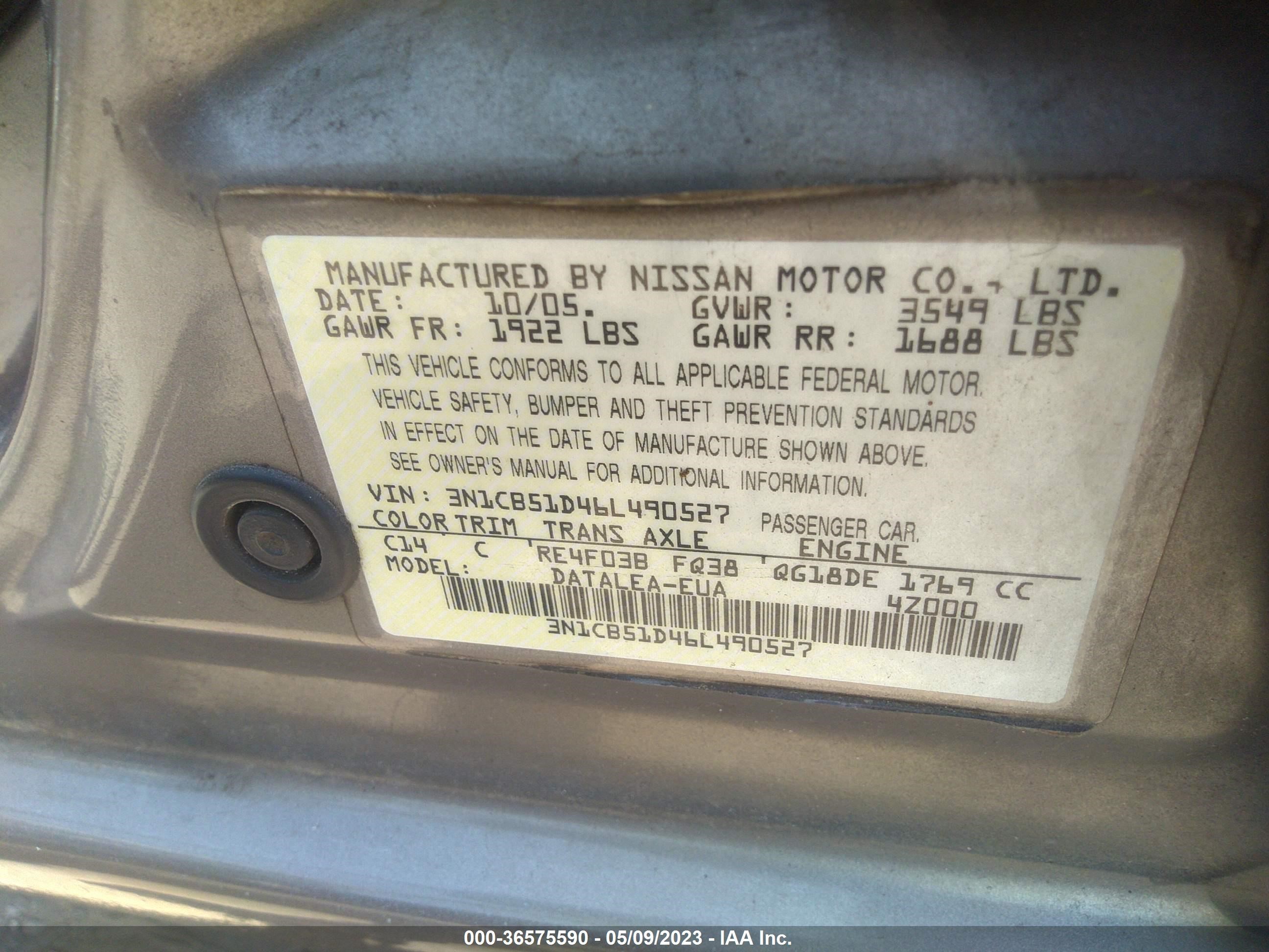 Photo 8 VIN: 3N1CB51D46L490527 - NISSAN SENTRA 