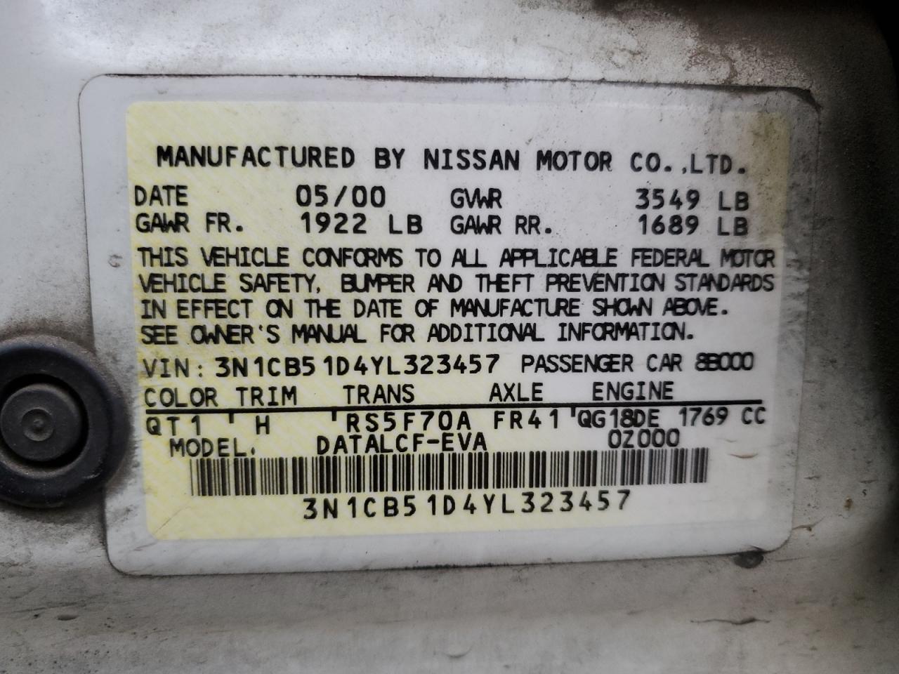 Photo 11 VIN: 3N1CB51D4YL323457 - NISSAN SENTRA 