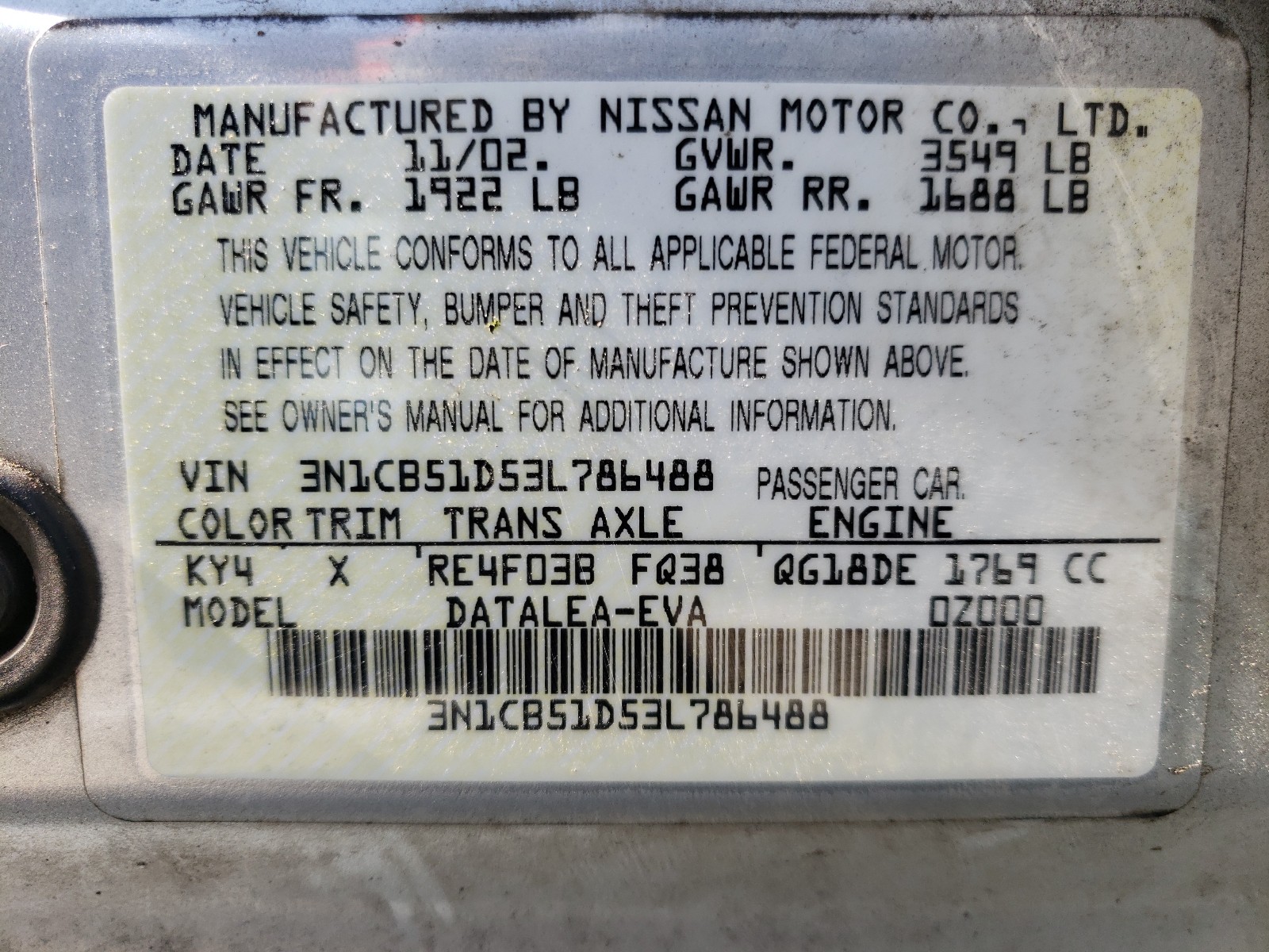 Photo 9 VIN: 3N1CB51D53L786488 - NISSAN SENTRA XE 