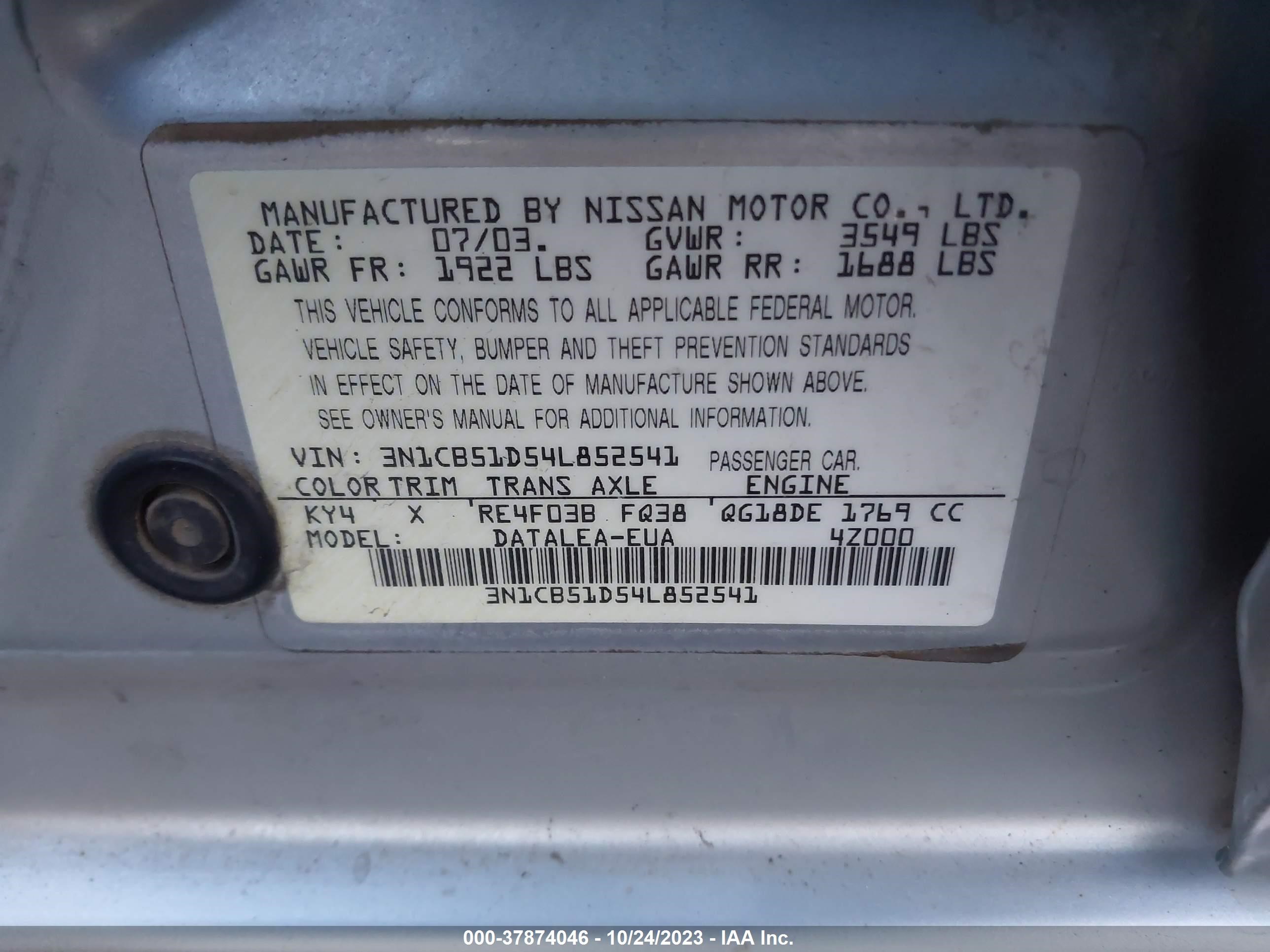 Photo 8 VIN: 3N1CB51D54L852541 - NISSAN SENTRA 