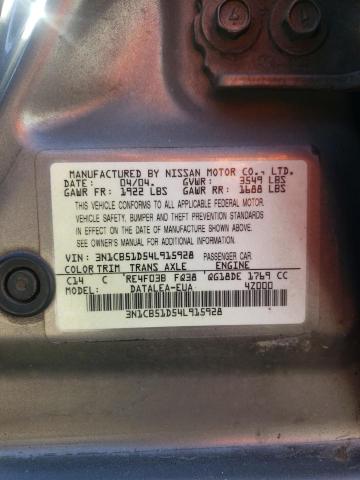 Photo 11 VIN: 3N1CB51D54L915928 - NISSAN SENTRA 1.8 