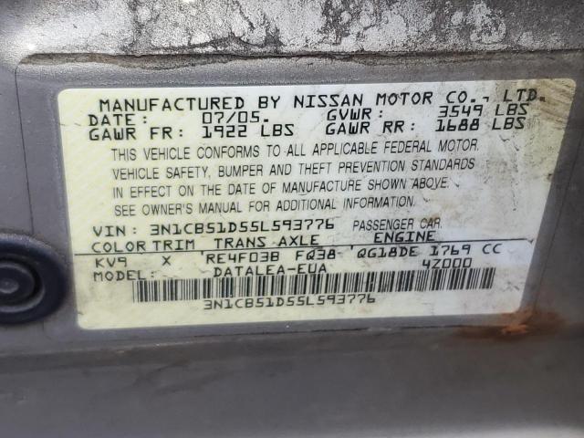 Photo 12 VIN: 3N1CB51D55L593776 - NISSAN SENTRA 