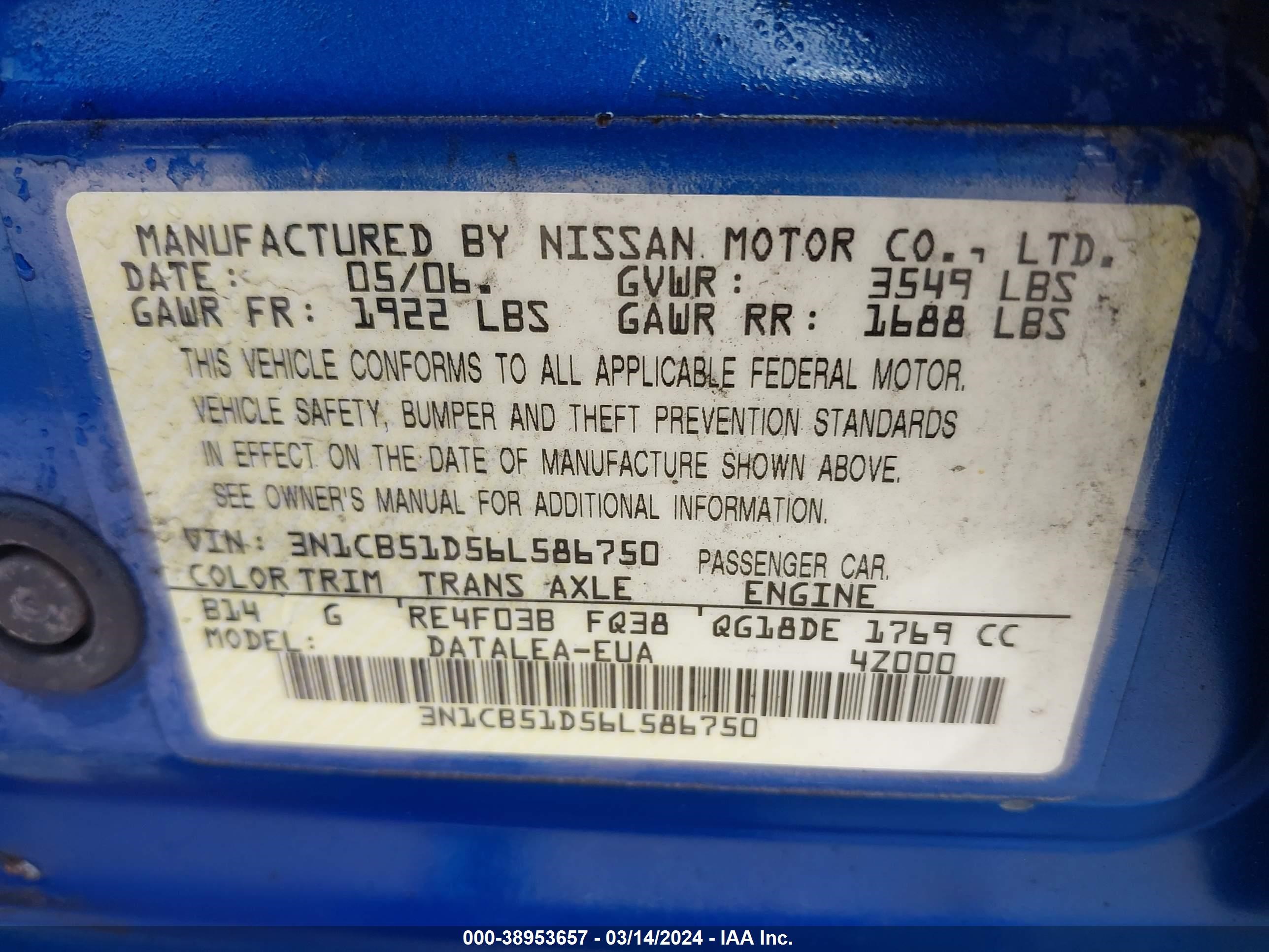 Photo 8 VIN: 3N1CB51D56L586750 - NISSAN SENTRA 