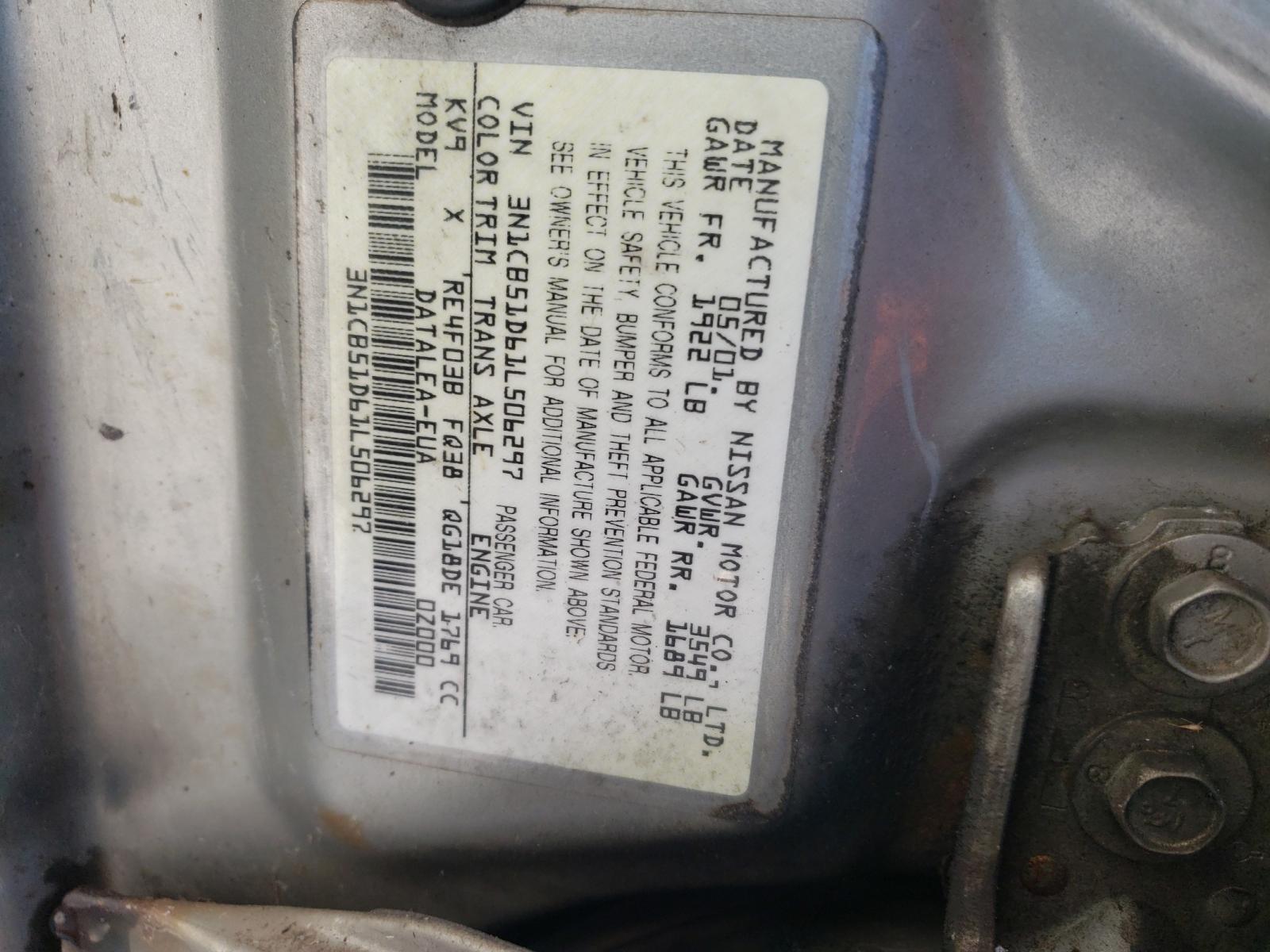 Photo 9 VIN: 3N1CB51D61L506297 - NISSAN SENTRA XE 