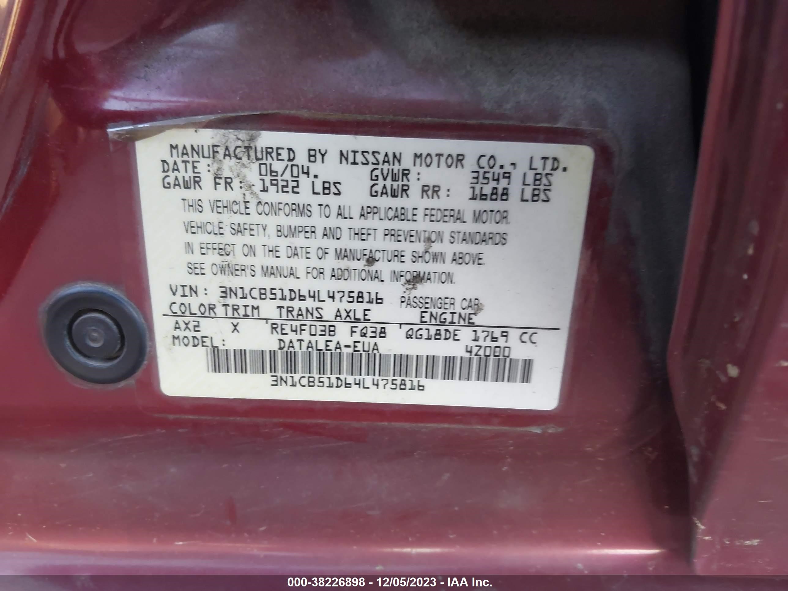 Photo 8 VIN: 3N1CB51D64L475816 - NISSAN SENTRA 