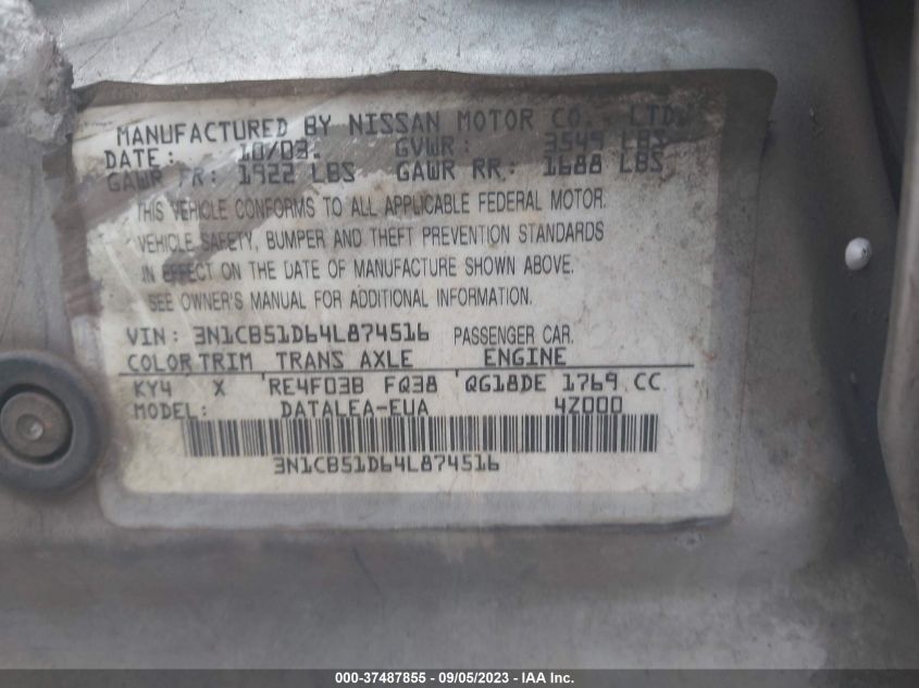 Photo 8 VIN: 3N1CB51D64L874516 - NISSAN SENTRA 