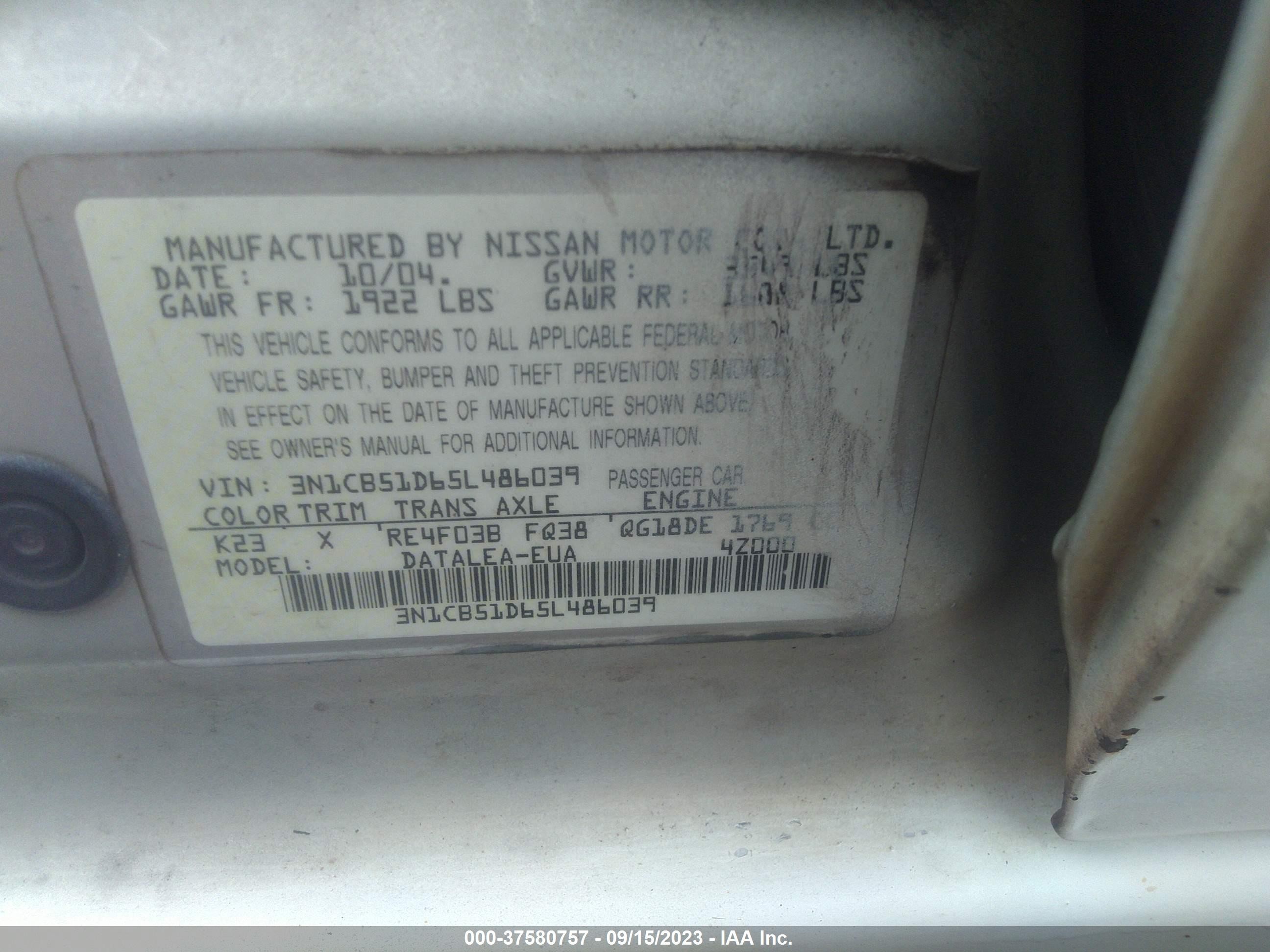 Photo 8 VIN: 3N1CB51D65L486039 - NISSAN SENTRA 