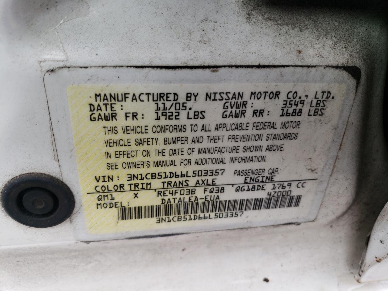 Photo 11 VIN: 3N1CB51D66L503357 - NISSAN SENTRA 