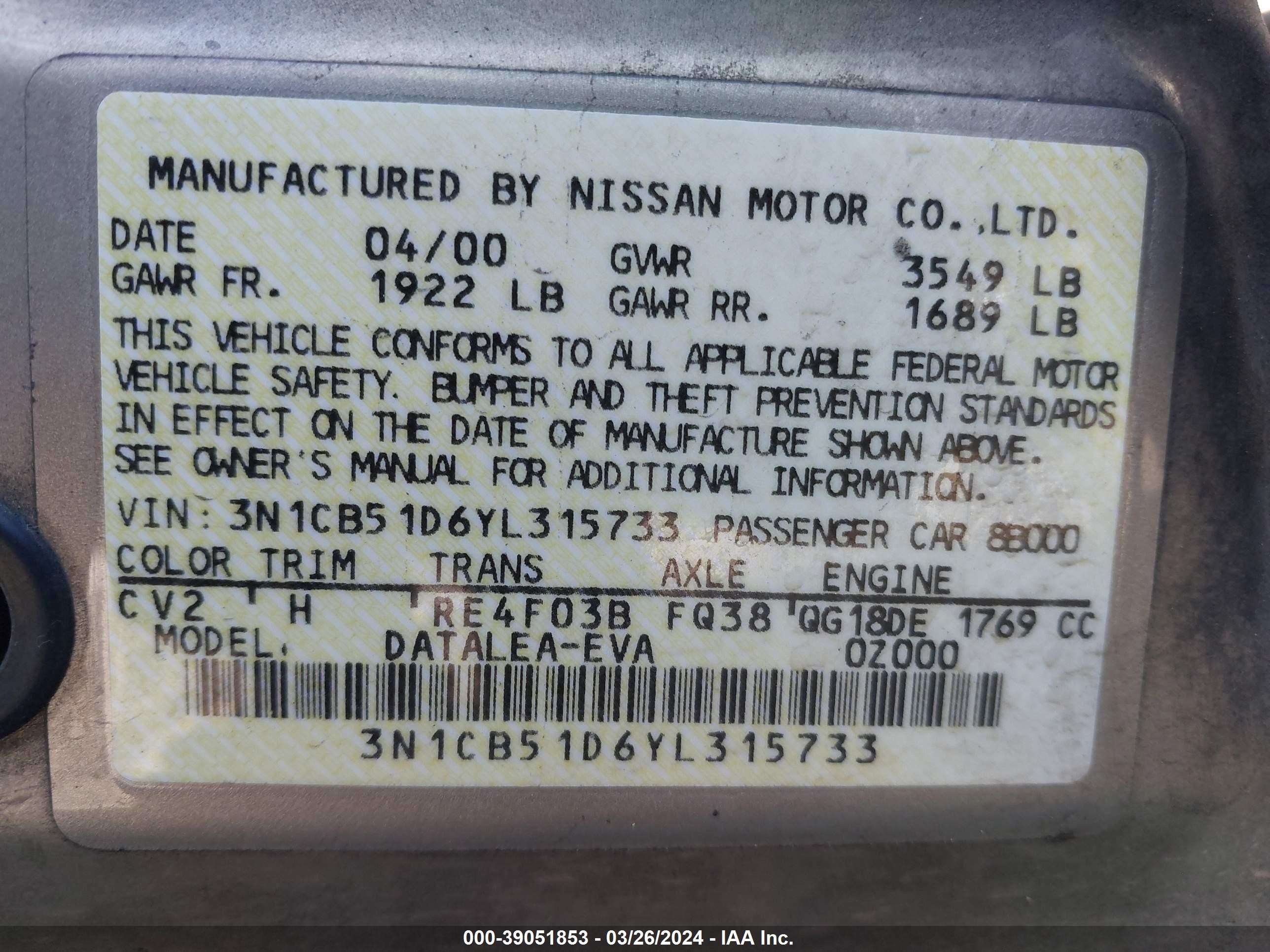 Photo 8 VIN: 3N1CB51D6YL315733 - NISSAN SENTRA 