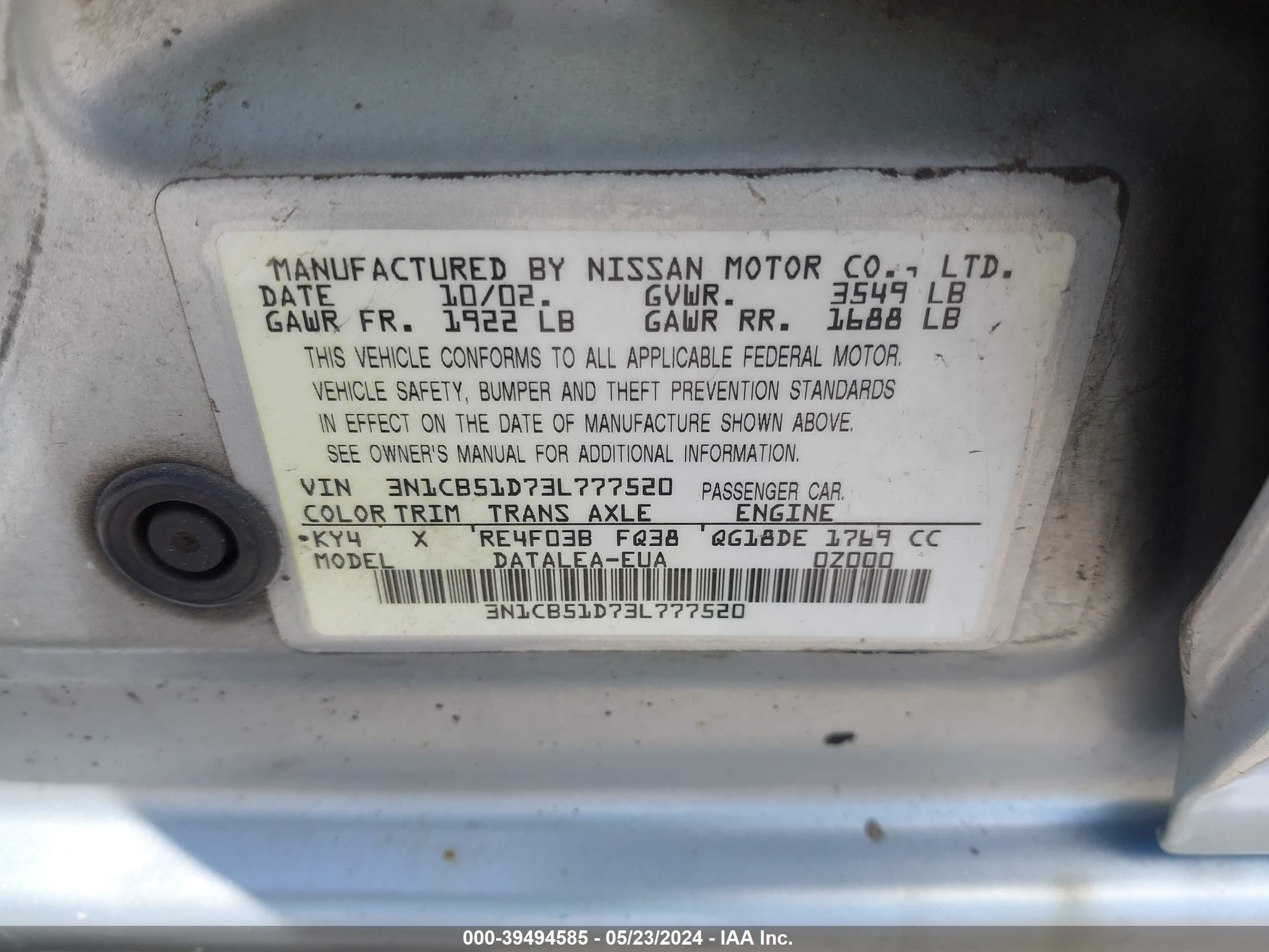 Photo 8 VIN: 3N1CB51D73L777520 - NISSAN SENTRA 