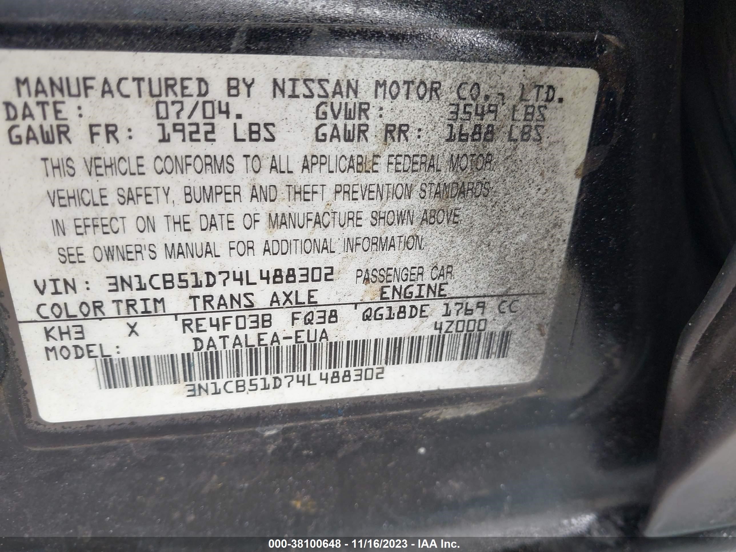 Photo 8 VIN: 3N1CB51D74L488302 - NISSAN SENTRA 