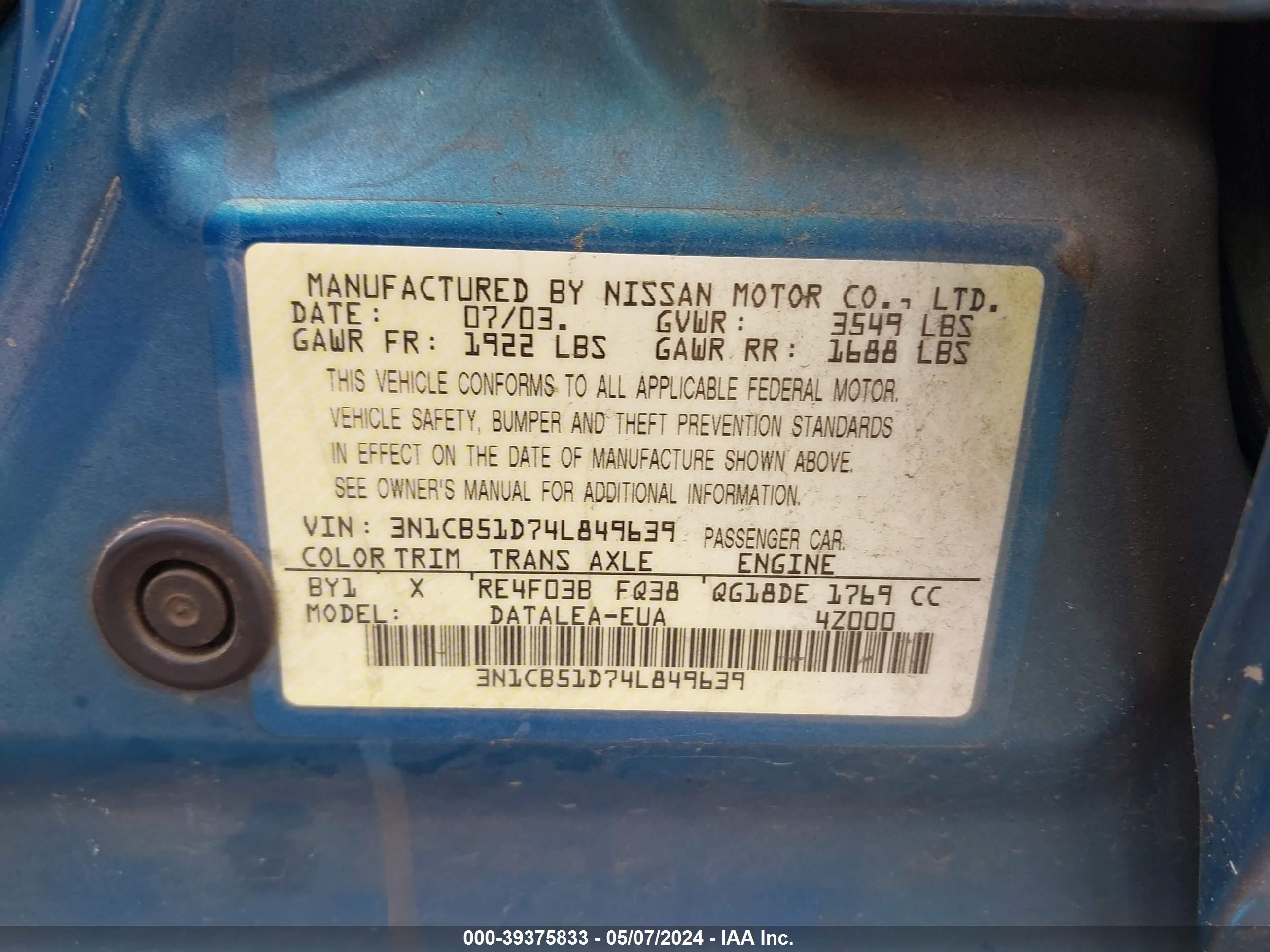 Photo 8 VIN: 3N1CB51D74L849639 - NISSAN SENTRA 