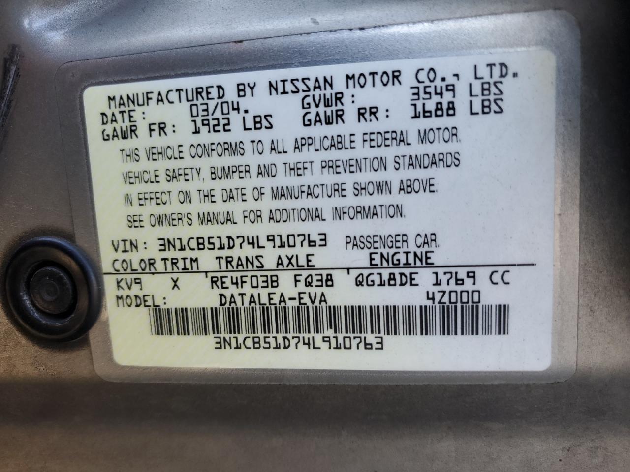 Photo 12 VIN: 3N1CB51D74L910763 - NISSAN SENTRA 