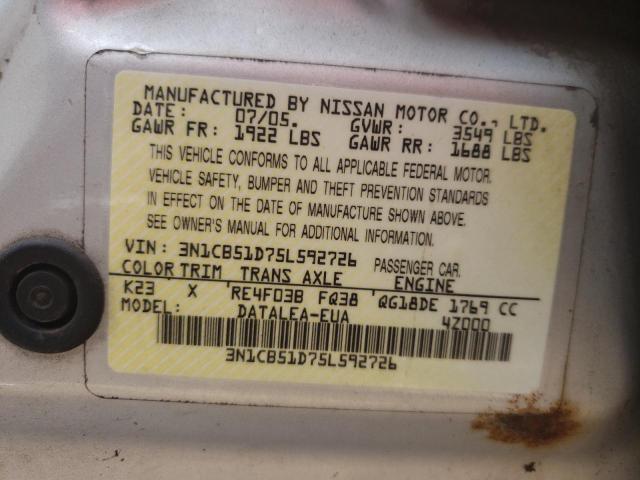 Photo 12 VIN: 3N1CB51D75L592726 - NISSAN SENTRA 