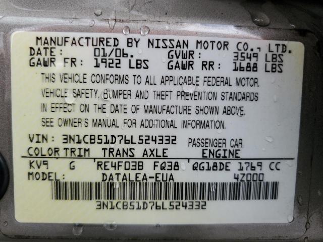 Photo 11 VIN: 3N1CB51D76L524332 - NISSAN SENTRA 