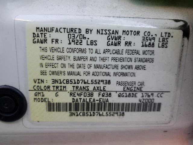 Photo 11 VIN: 3N1CB51D76L552938 - NISSAN SENTRA 