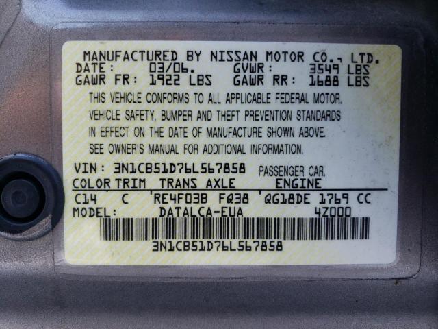 Photo 11 VIN: 3N1CB51D76L567858 - NISSAN SENTRA 