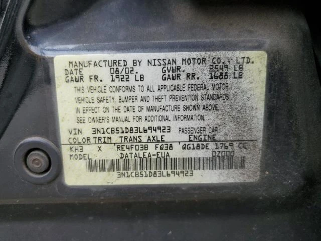 Photo 11 VIN: 3N1CB51D83L694923 - NISSAN SENTRA XE 