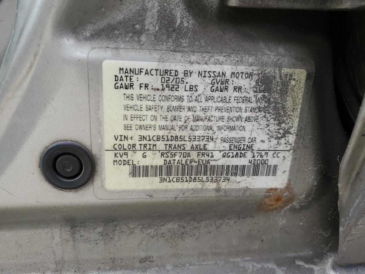 Photo 11 VIN: 3N1CB51D85L533734 - NISSAN SENTRA 