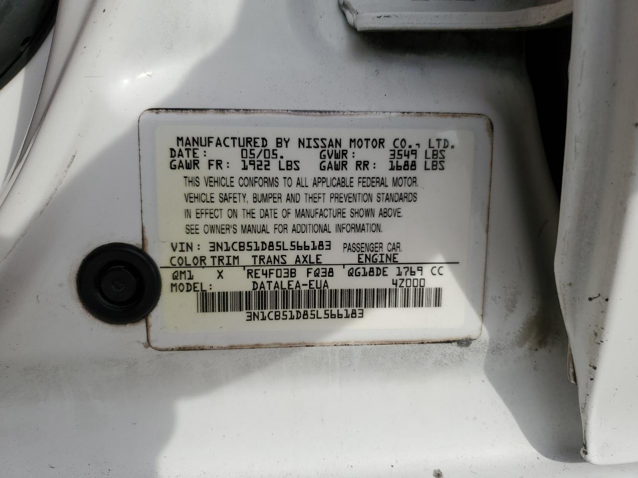 Photo 11 VIN: 3N1CB51D85L566183 - NISSAN SENTRA 