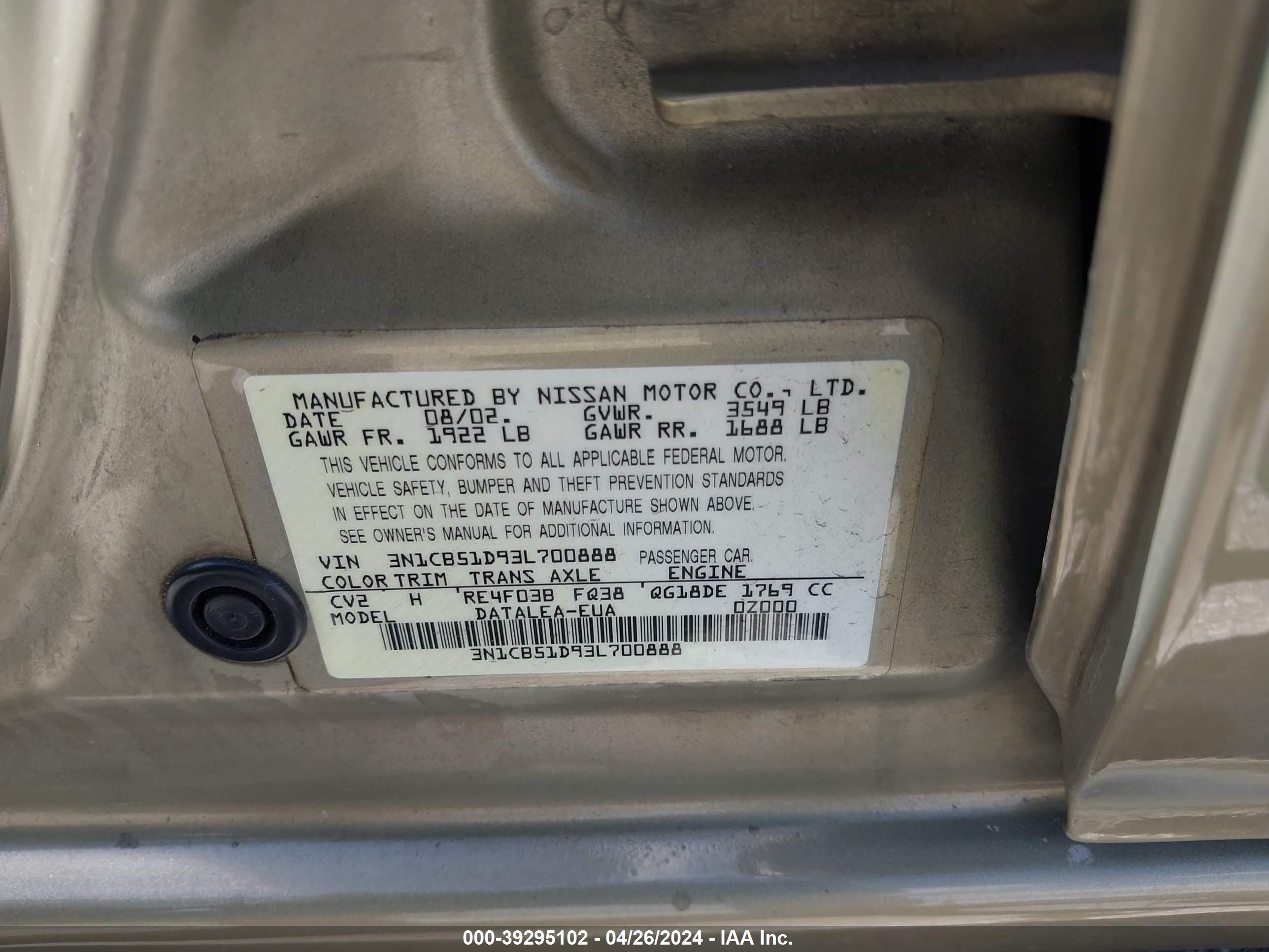 Photo 8 VIN: 3N1CB51D93L700888 - NISSAN SENTRA 