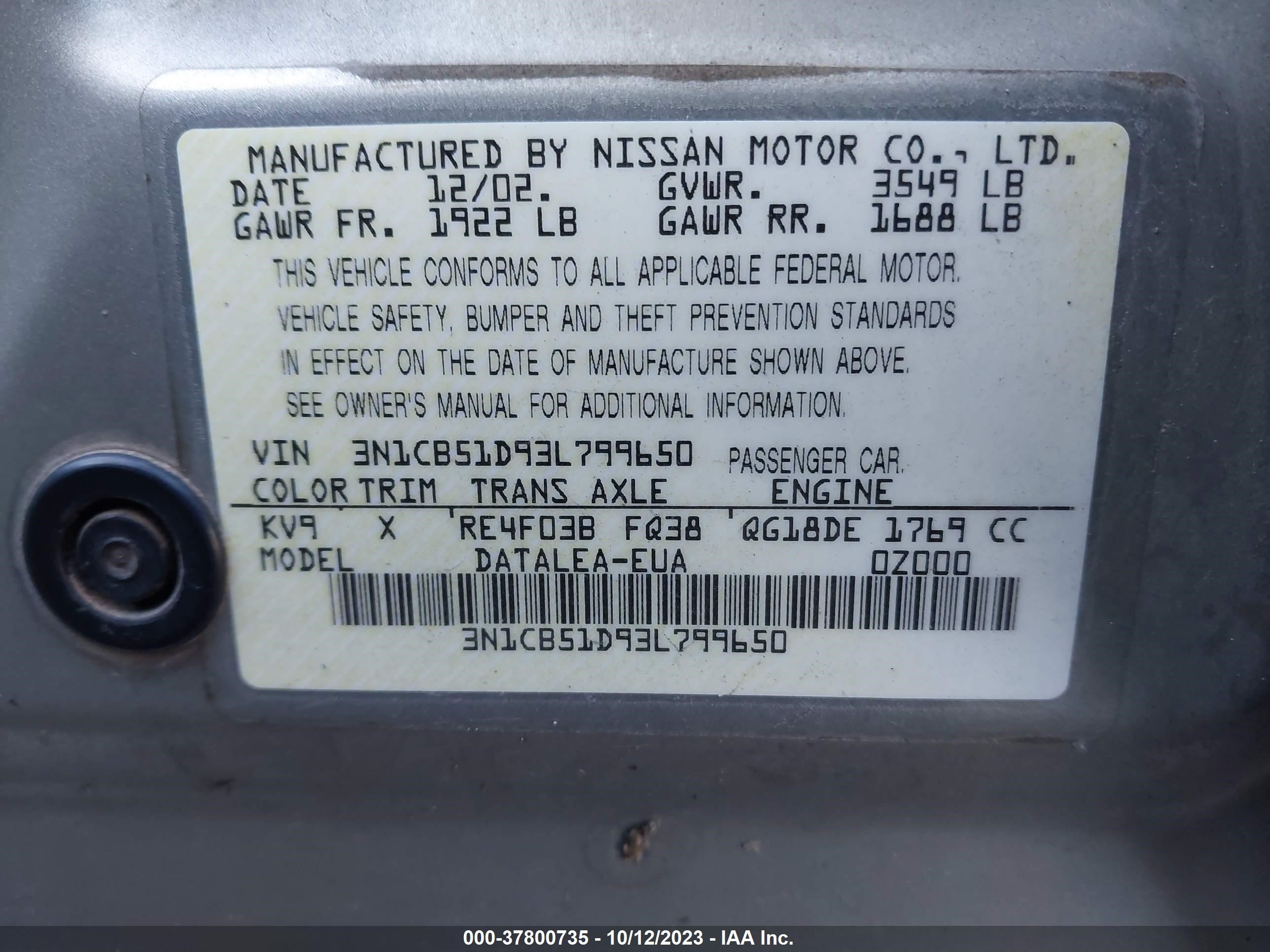 Photo 8 VIN: 3N1CB51D93L799650 - NISSAN SENTRA 