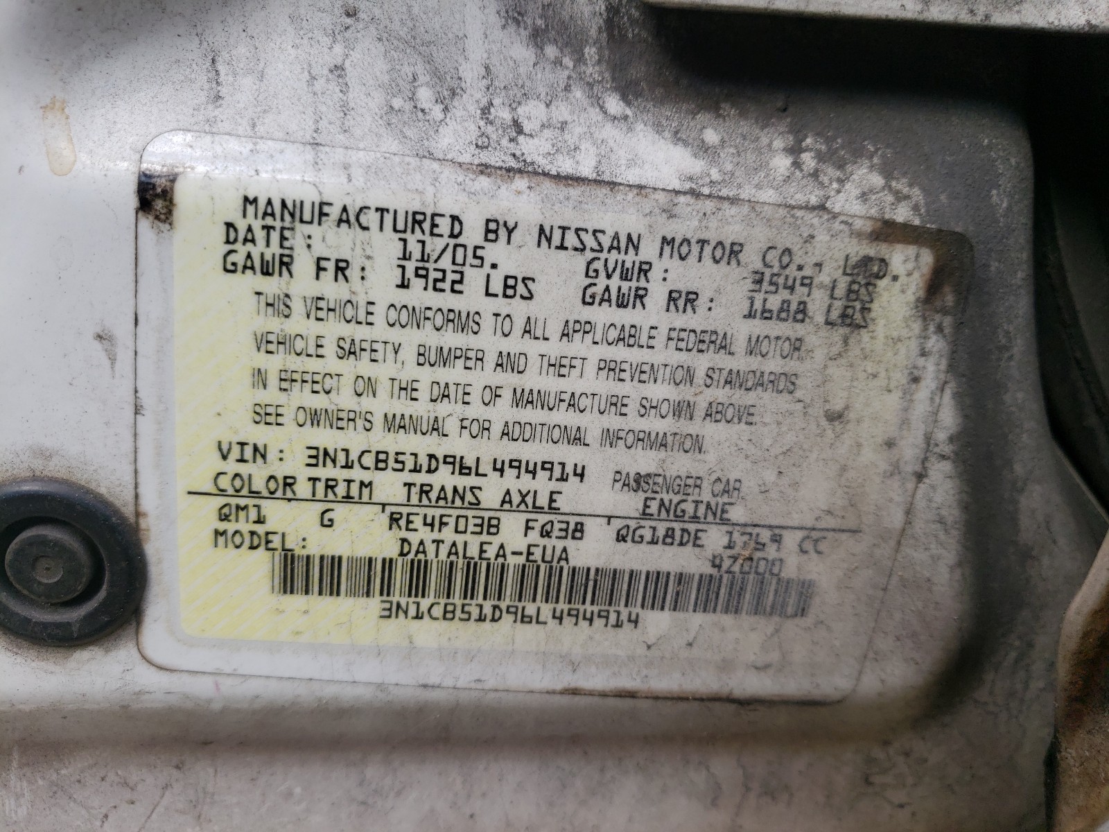 Photo 9 VIN: 3N1CB51D96L494914 - NISSAN SENTRA 1.8 