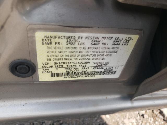 Photo 11 VIN: 3N1CB51D96L521304 - NISSAN SENTRA 