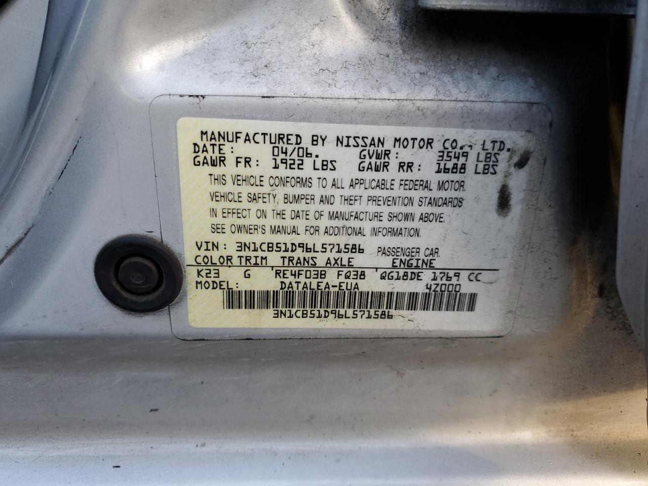 Photo 11 VIN: 3N1CB51D96L571586 - NISSAN SENTRA 