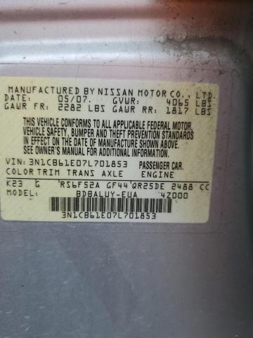 Photo 11 VIN: 3N1CB61E07L701853 - NISSAN SENTRA SE- 