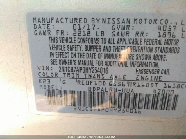 Photo 8 VIN: 3N1CB7AP0HY254016 - NISSAN SENTRA 