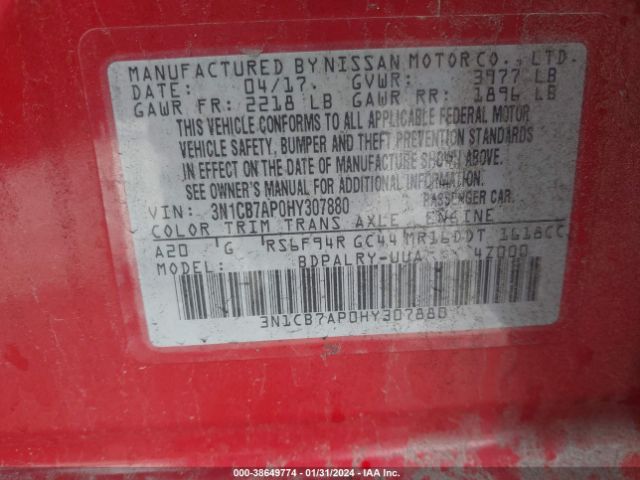 Photo 8 VIN: 3N1CB7AP0HY307880 - NISSAN SENTRA 