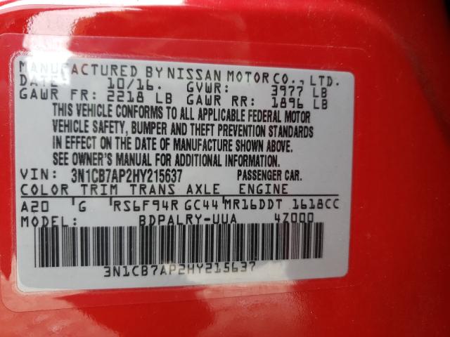 Photo 9 VIN: 3N1CB7AP2HY215637 - NISSAN SENTRA SR 