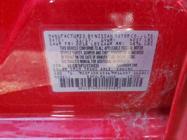 Photo 12 VIN: 3N1CB7AP2JY234839 - NISSAN SENTRA SR 