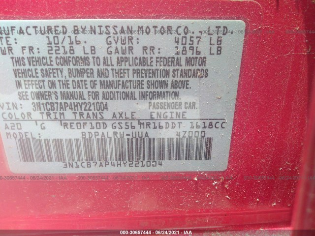 Photo 8 VIN: 3N1CB7AP4HY221004 - NISSAN SENTRA 