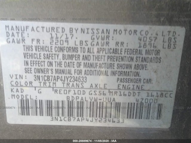 Photo 8 VIN: 3N1CB7AP4JY234633 - NISSAN SENTRA 