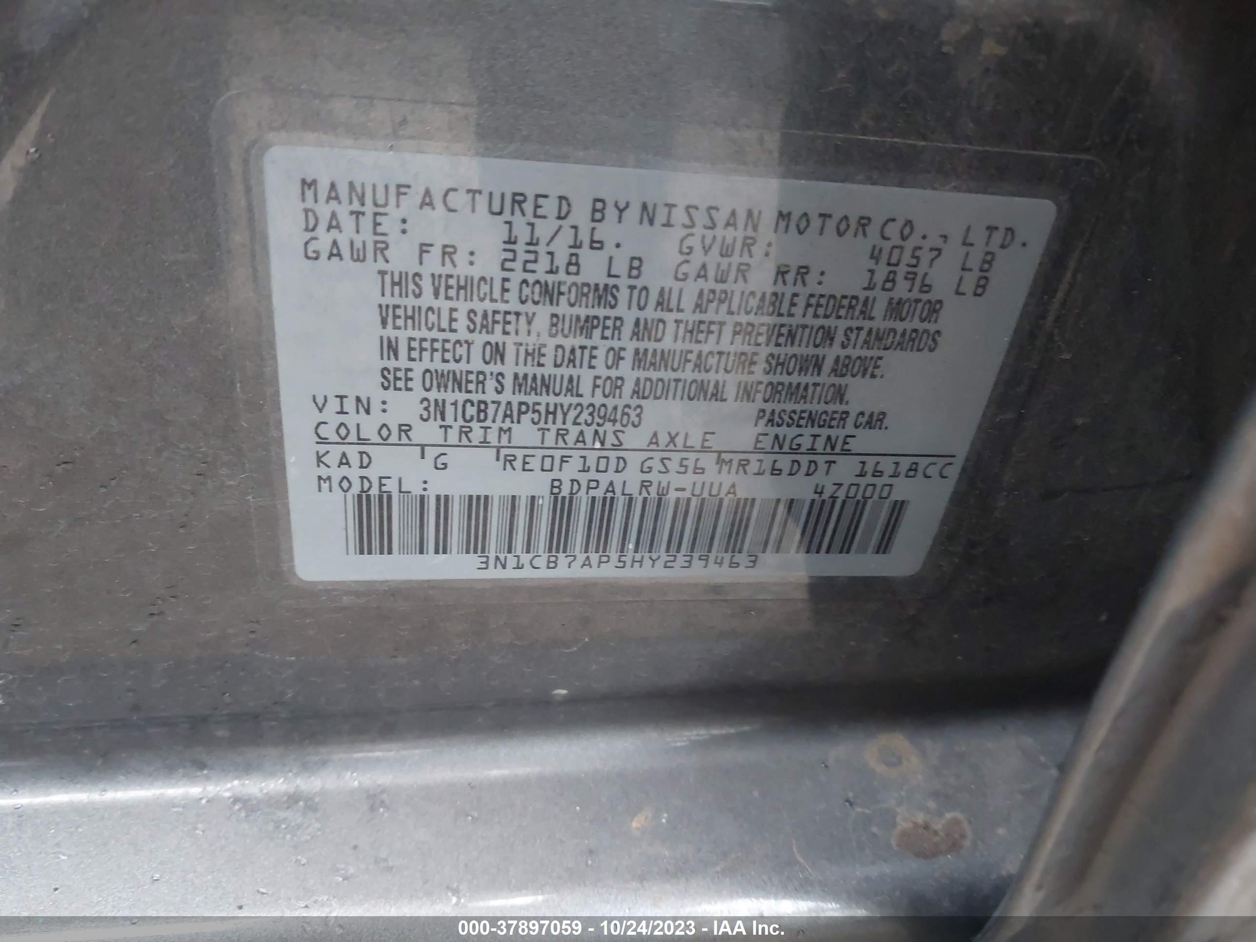 Photo 8 VIN: 3N1CB7AP5HY239463 - NISSAN SENTRA 