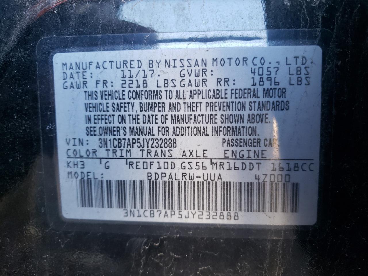 Photo 11 VIN: 3N1CB7AP5JY232888 - NISSAN SENTRA 