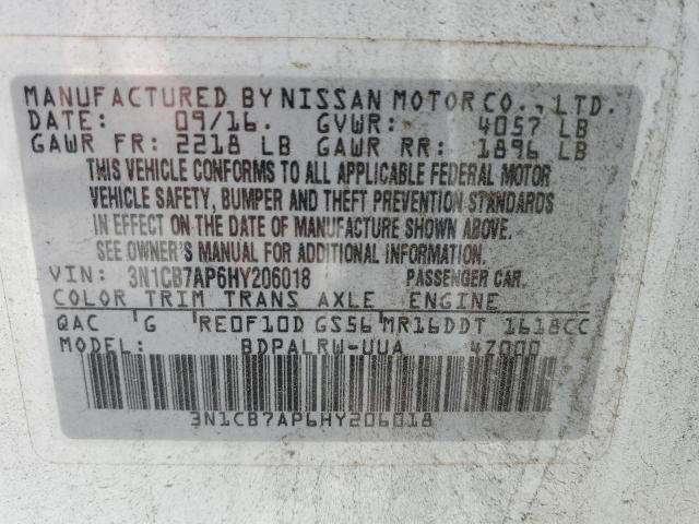 Photo 11 VIN: 3N1CB7AP6HY206018 - NISSAN SENTRA 