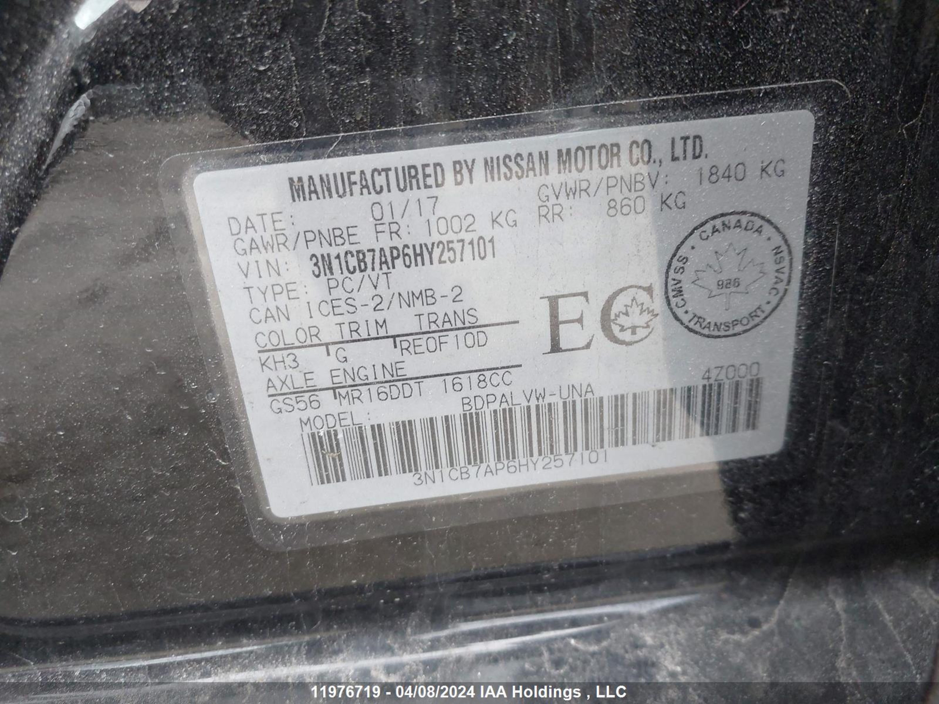 Photo 8 VIN: 3N1CB7AP6HY257101 - NISSAN SENTRA 