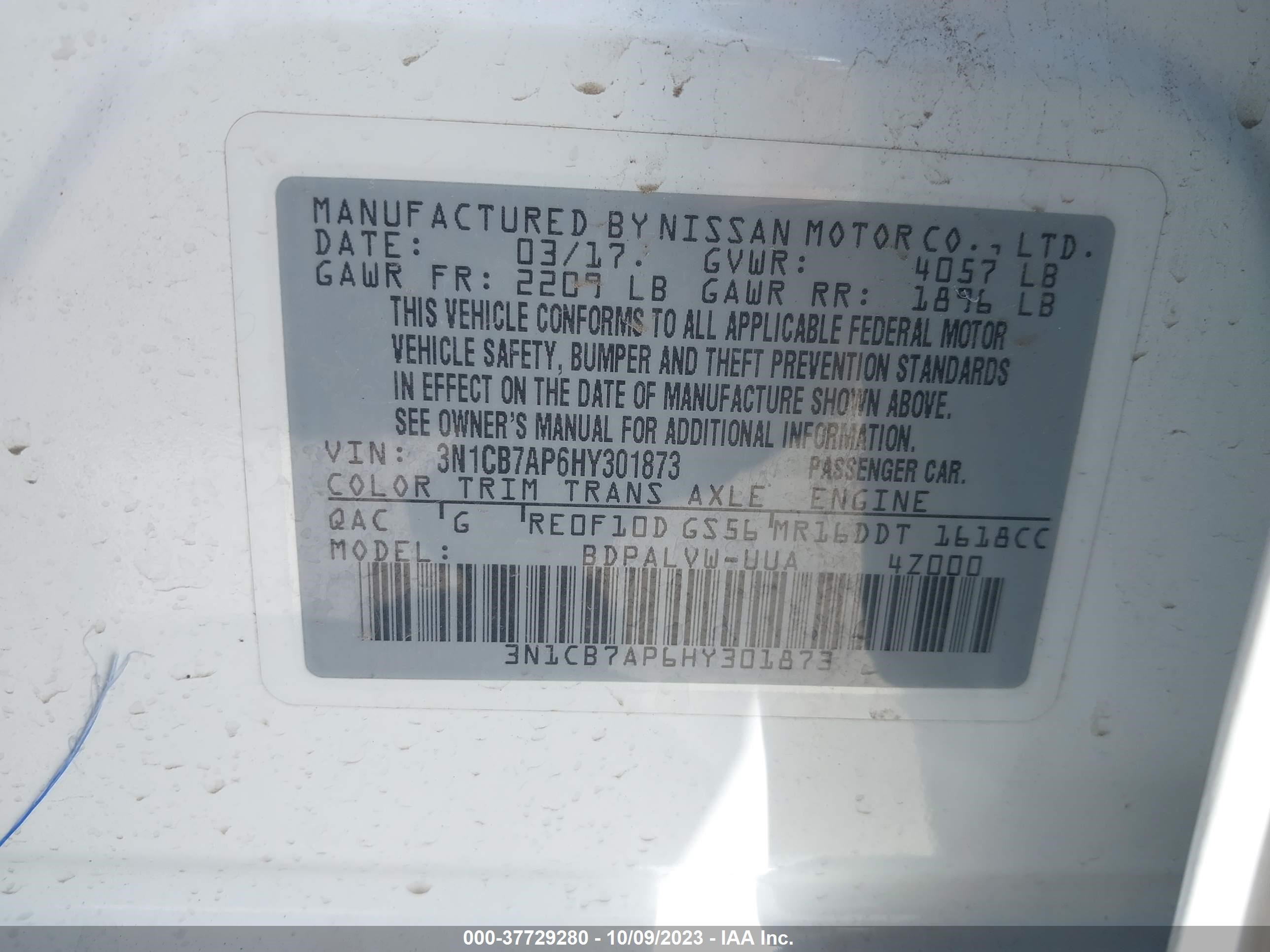 Photo 8 VIN: 3N1CB7AP6HY301873 - NISSAN SENTRA 