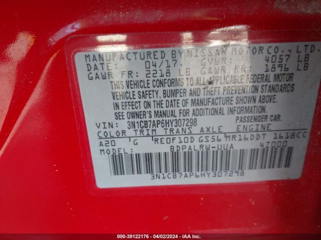 Photo 8 VIN: 3N1CB7AP6HY307298 - NISSAN SENTRA 