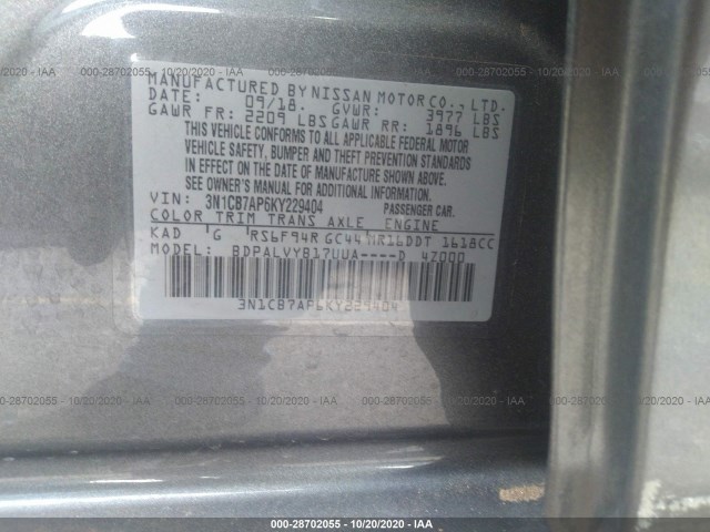 Photo 8 VIN: 3N1CB7AP6KY229404 - NISSAN SENTRA 